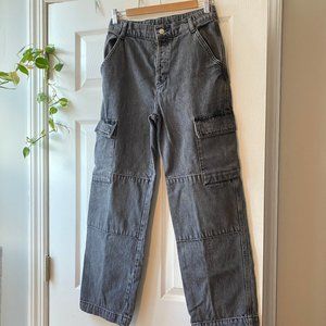TOPSHOP grey wash straight leg 90's cargo jeans